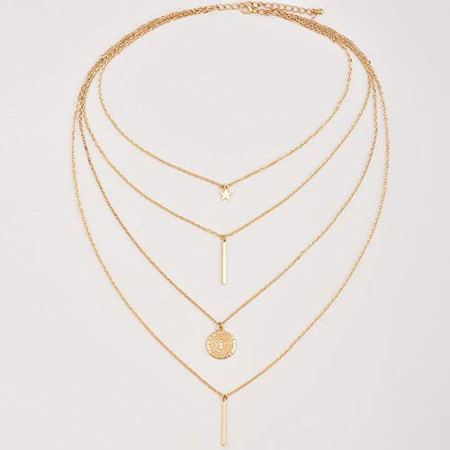 Bohemia Layered Choker Necklace Star Choker Gold Coin Necklace Bar Pendant Necklace Lariat Y Necklace
