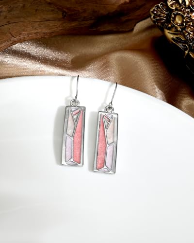 Silver Dangle Earrings for Women Shaped Rectangle Wide Bar Enamel Earrings Colorful Geometric Drop for Daily - color: Pink