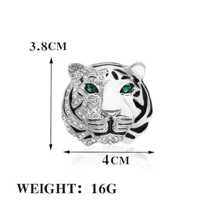 Rhinestone Tiger Head Brooch Pins.Gold Silver Animal Lapel Pin,Charm Lion Coat Collar Brooch for Men Suit Pin - color: Silver