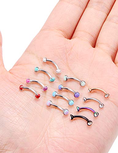 Jenxnjsjo 16g 8/10mm Eyebrow/Rook/Snug/Vertical-Labret/VCH/Snake-Eyes/Anti-Tragus/Cartilage/Daith/Belly-Button/Bridge/Hood/Surface Curved Barbell Piercing Jewelry for Women Men - color: Opal-B / Turquoise-P / CZ-B, size: 8mm