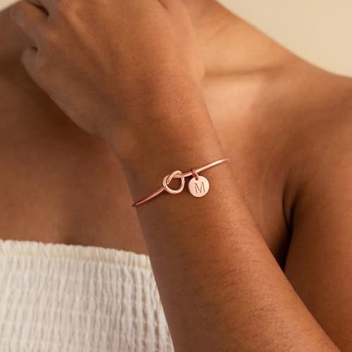 M MOOHAM Gold Initial Bracelets Gifts for Women Teen Girls - Dainty Tie the Knot Letter A-Z Initial Bracelet for Women 14K Gold Plated Cuff Bracelet Jewelry Personalized Bridesmaid Proposal Gifts - style: M - Rose Gold Plated