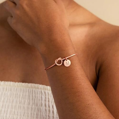 M MOOHAM Gold Initial Bracelets Gifts for Women Teen Girls - Dainty Tie the Knot Letter A-Z Initial Bracelet for Women 14K Gold Plated Cuff Bracelet Jewelry Personalized Bridesmaid Proposal Gifts - style: M - Rose Gold Plated