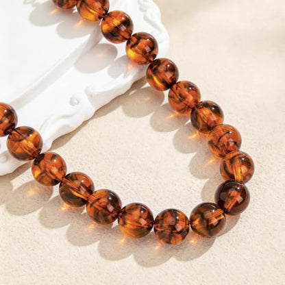 Chunky Beaded Necklace for Women Trendy Boho Collar Statement Necklace Large Round Resin Beads Choker Necklaces Summer Beach Jewelry Gifts - color: Amber