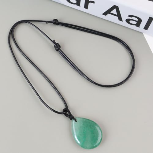 Teardrop Gemstone Necklaces for Women, Healing Crystal Pendant Necklace Birthstone Jewelry for Women - color: Green Aventurine