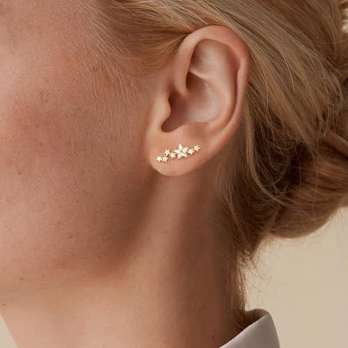 Star 14K Gold Plated Ear Cuff Earrings for Women Non Piercing, Dainty Silver Plated Clip on Cartilage Ear Cuff Non Pierced Trendy CZ Northstar Starburst Sparkling Climber Clawer Earring Jewelry - style: Northstar Stud-Gold