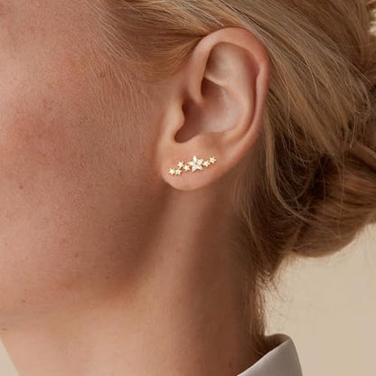Star 14K Gold Plated Ear Cuff Earrings for Women Non Piercing, Dainty Silver Plated Clip on Cartilage Ear Cuff Non Pierced Trendy CZ Northstar Starburst Sparkling Climber Clawer Earring Jewelry - style: Northstar Stud-Gold