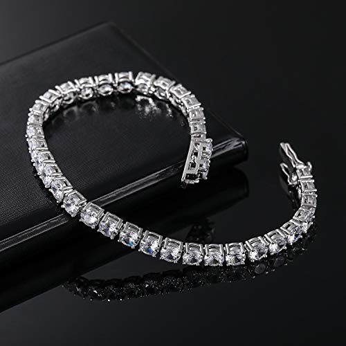 MDFUN 18k White Gold Plated CZ Tennis Bracelet, 4MM Cubic Zirconia Charm Bracelet for Women Men - style: 8.5" tennis bracelet