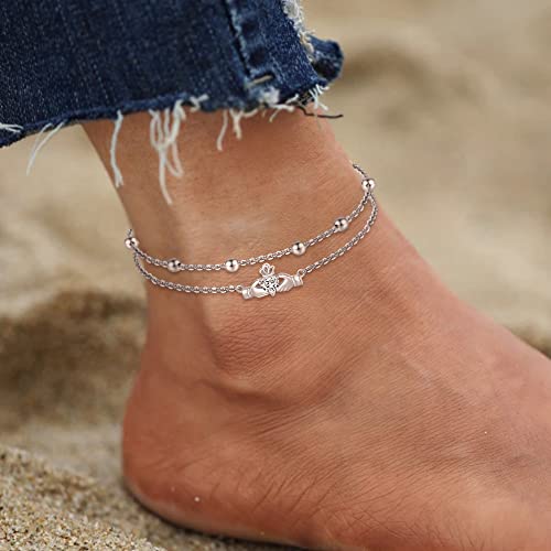 Anklet for Women S925 Sterling Silver Adjustable Foot Charm Ankle Bracelet Anklets Jewelry 9.5-10.5 Inches - color: 9# Claddagh Anklet