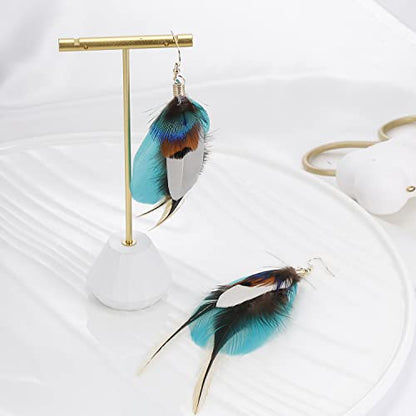 Bohemian Pheasant Peacock Long Feathers Statement Earrings Handmade Natural Lightweight Feather Dangle Earrings for Women (ea000071) - color: Short Blue