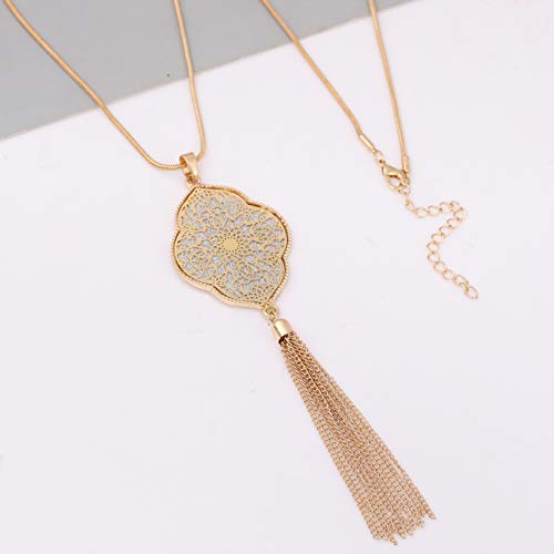 MOLOCH Long Necklaces For Woman Disk Circle Pendant Necklaces Tassel Fringe Necklace Set Statement Pendant - color: quatrefoil-shaped-gold