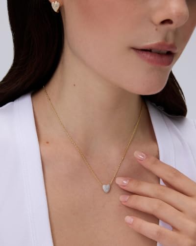 PAVOI 14K Gold Plated Cubic Zirconia Heart Necklace | Cute Dainty Love Pendant Necklaces for Women - Valentines Day Trendy Jewelry - style: Heart Puffy