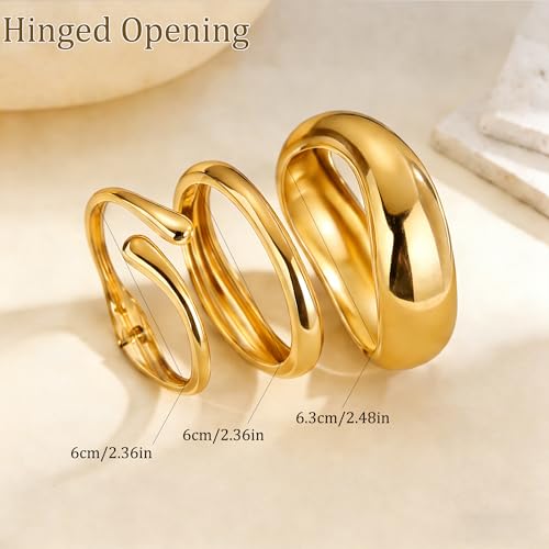 Chunky Gold Bangle Bracelets for Women, 14k Gold Plated Trendy Stackable Bangles Set, Dainty Cuff Bracelet Stack Jewelry for Gifts - color: Gold-F-Chunky
