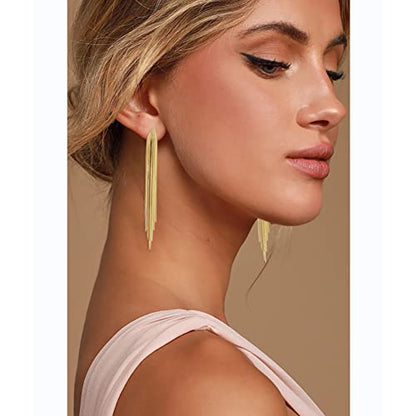 Gold Metal Clip On Earrings for Women Non Pierced Dangle Drop Earrings Multiple Styles - color: gold tassel