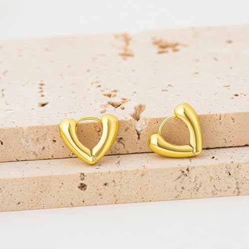 Heart Shaped Hoop Earrings for Women | 14k Gold Silver Plated, Small Heart Earring, Huggie Hoops, Lightweight, Jewelry Gifts - color: 02Heart-Gold