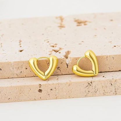 Heart Shaped Hoop Earrings for Women | 14k Gold Silver Plated, Small Heart Earring, Huggie Hoops, Lightweight, Jewelry Gifts - color: 02Heart-Gold