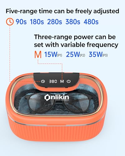 35W Ultrasonic Jewelry Cleaner, 45KHz Retainer Cleaner for Jewelry, 5 Timer & 3 Power Modes, Eyeglasses, Rings, Watch Strap, Dentures - 20oz, 304 Stainless Steel Tank, Quiet <38dB (Orange) - color: Orange