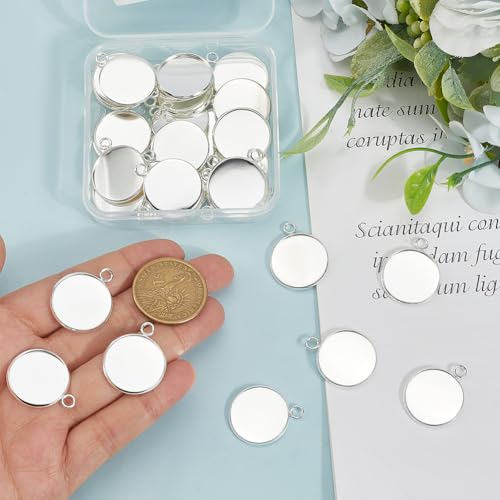 Beebeecraft 1 Box 40Pcs Round Blank Bezel Pendant Trays 304 Stainless Steel Base Cabochon Settings Pendant Blanks for Jewelry Making DIY Findings (Tray: 20mm) - color: Silver, size: 20mm 40pcs