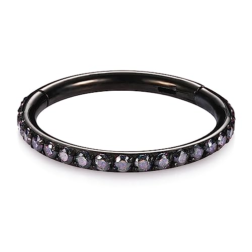 GAGABODY Surgical Steel Hypoallergenic Nose Ring Earring CZ Hoop for Unisex | Hinged Seamless Clasp,Used in Nostril,Septum,Lip,Eyebrow,Nipple and All Ear Piercings.22G to 12G,Inner Diameter 5mm to 14mm - color: Black+Vitrail Medium CZ, size: 16G-12mm