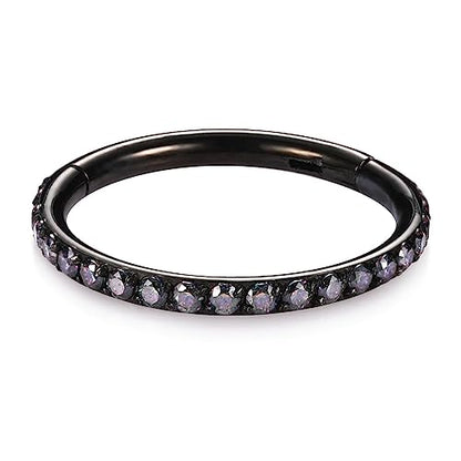 GAGABODY Surgical Steel Hypoallergenic Nose Ring Earring CZ Hoop for Unisex | Hinged Seamless Clasp,Used in Nostril,Septum,Lip,Eyebrow,Nipple and All Ear Piercings.22G to 12G,Inner Diameter 5mm to 14mm - color: Black+Vitrail Medium CZ, size: 16G-12mm