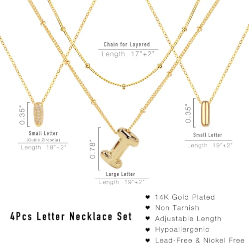 stino 4PCs Bubble Initial Letter Necklace Set, No Tarnish 14K Gold Plated Alphabet Pendant, Jewelry for Women - style: I