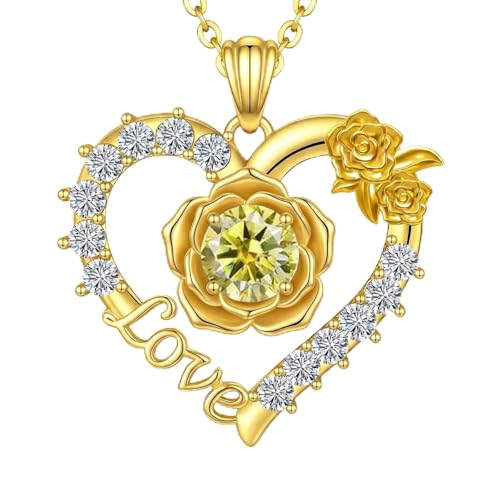 Birthstones Necklace Gifts for Women Love Heart Necklaces for Womenwith Rose Flower Jewelry Gifts for Mother's Day Valentine's Day Engagement Birthday Thanksgiving Christmas - color: November