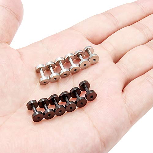 6 Pairs Surgical Steel Ear Gauges Screw Plugs Tunnel Earlobe Expander Stretcher Piercing Jewelry Kit for Women Men 14G-6G - color: 12G (2mm)