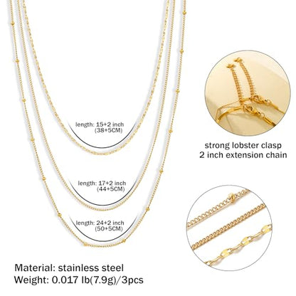 Elegance 11 designs Gold Plated Thin Chain Layered Necklaces For Women Non Tarnish,18k Gold Plated Stainless Steel Dainty Waterproof Gold Necklace Set Stack For Women Gifts Jewelry - color: Gold Necklace2301