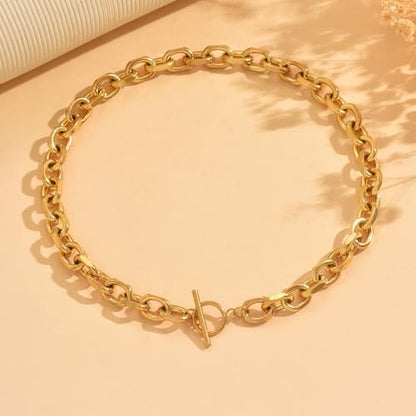 Chunky Gold Necklace for Women, 18K Gold Plated Paperclip, Figaro Link Chain Necklace, Toggle Clasp Necklaces, Trendy Non Tarnish Jewelry, Christmas Gifts - style: 10mm Cable Toggle 16.5''-Gold