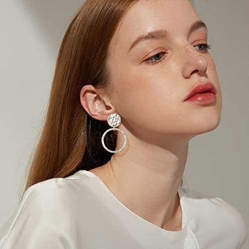 MUYAN Gold Clip On Drop Earrings for Women Non Piercing Dangle Earrings Fashion Jewelry - color: D Clip Silver