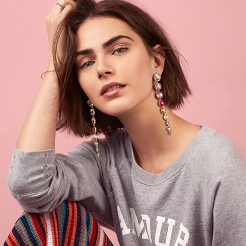 Long Crystal Tassel Dangle Earrings for Women Sparkly Rhinestone Linear Drop Earrings Colourful Geometry Dangling Earrings Jewelry Gifts