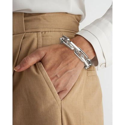 Chunky Gold Bracelet for Women Non Tarnish, Trendy Stretch Cuban Link Chain Plated Gold Bangle Bracelets - color: Paperclip-Silver