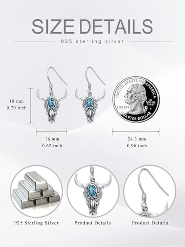 Dorunmo s925 Sterling Silver Western Dangle Drop Earrings Birthday Jewelry Gifts for Women - style: Turquoise Cow
