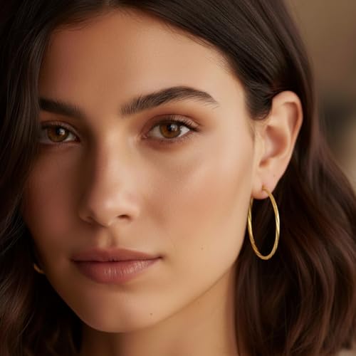 14K Gold/Silver Plated Twisted Hoop Earrings for Women - Sparkly Diamond-Cut Large Hoops with 925 Sterling Silver Post, Lightweight Hypoallergenic Trendy Jewelry Gifts (30mm / 40mm) - size: Gold 40mm