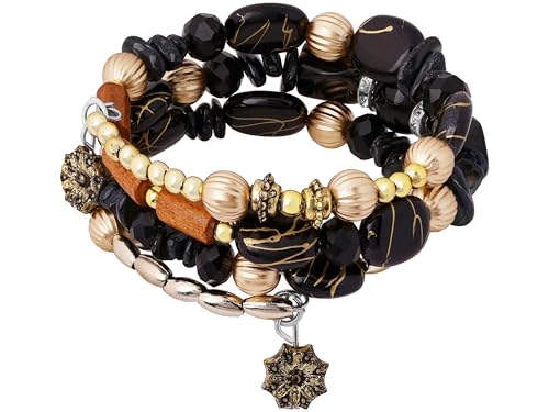 MINACHI Summer Boho Retro Style Multilayer Wrap Irregular Beads with Golden Flower Charm Bracelets, Blue Tone, Ethnic Jewelry for Women - style: Bracelet R17-017