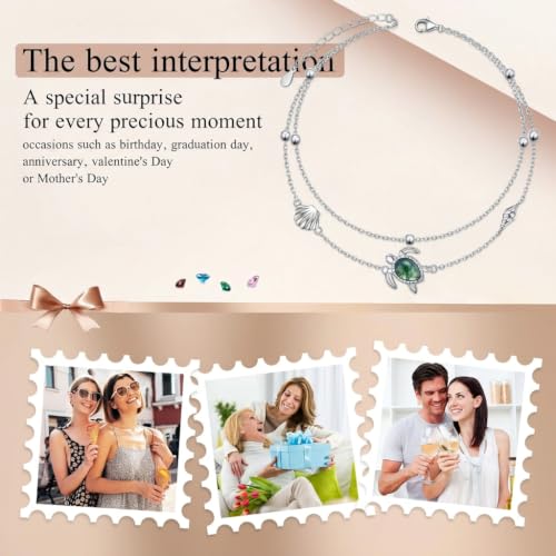 Anklets for Women 925 Sterling Silver Blue Evil Eye Infinity Butterfly Adjustable Multilayer Layered Summer Beach Ankle Bracelet Foot Chain Jewelry for Women - style: Turtle