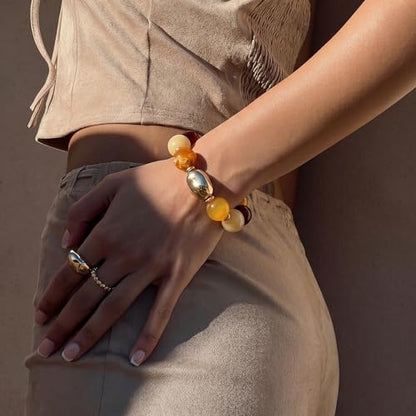 Multicolor Chunky Beaded Bracelet for Women Bold Acrylic Resin Stretch Bracelet Summer Beach Statement Bracelets Trendy Elastic Bangle Jewelry - color: Chunky bead bracelet-multi brown