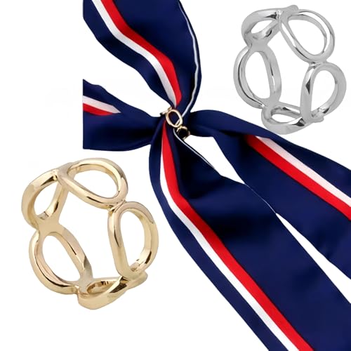 SYWDUDUCLT Scarf Ring for Women's Shawl, Silk Neckerchief, Tshirt, Gold/Sivler, S/M/L, 2 Pcs - style: 5 Round