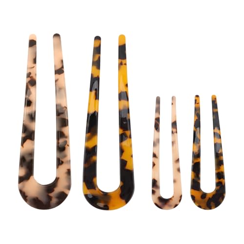 4 PCS French Tortoise Shell Hair Pins for Women | 4.1 & 5 Inch 2 Sizes Lightweight U Shaped Hair Forks for Thick Fine Hair, Acetic Hairpin for Updos, Buns & Twist Hairstyles