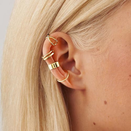 CHIC & ARTSY 925 Sterling Silver Ear Cuffs for Women, Non Piercing Clip On Cartilage Cuffs, Adjustable Fake Conch & Helix Earrings, Gold Plated & Oxidized Various Styles - color: ear cuff #5