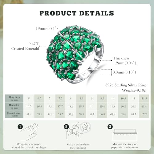 925 Sterling Silver Pave Birthstone Chunky Statement Rings for Women Men | 14K Gold Plated/Silver Large Dome Ring Birthday Cocktail Jewelry,Size 6 to 10(with Gift Box) - color: 05-Created Emerald-May