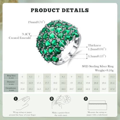 925 Sterling Silver Pave Birthstone Chunky Statement Rings for Women Men | 14K Gold Plated/Silver Large Dome Ring Birthday Cocktail Jewelry,Size 6 to 10(with Gift Box) - color: 05-Created Emerald-May