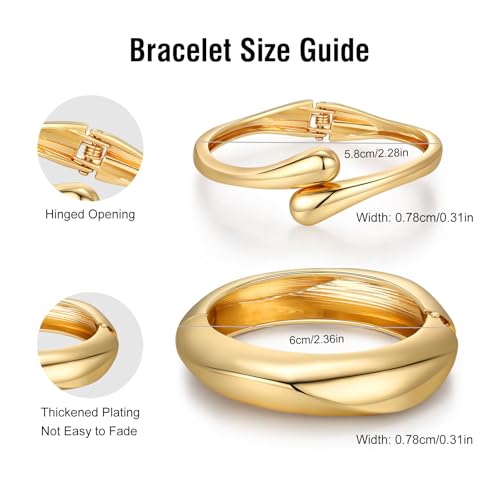 Chunky Gold Bangle Bracelets for Women Trendy 14K Gold Plated Cuff Bracelets Stack, Dainty Gold Bracelet Sets Non Tarnish Fashion Jewelry Gift - style: 2pcs-Gold-BoldTwinDrop