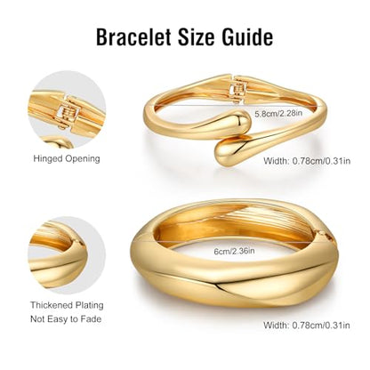 Chunky Gold Bangle Bracelets for Women Trendy 14K Gold Plated Cuff Bracelets Stack, Dainty Gold Bracelet Sets Non Tarnish Fashion Jewelry Gift - style: 2pcs-Gold-BoldTwinDrop