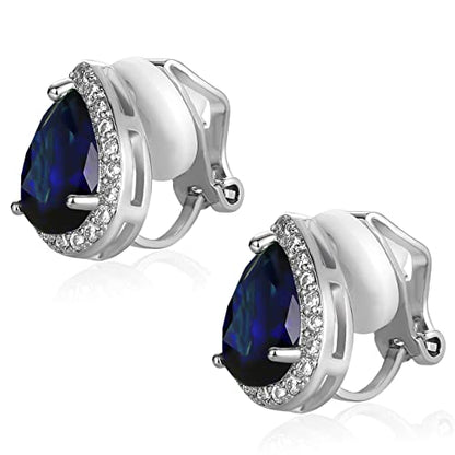 SELOVO Clip On earrings for Women Teardrop Cubic Zirconia Clip Earrings Stud - color: Blue