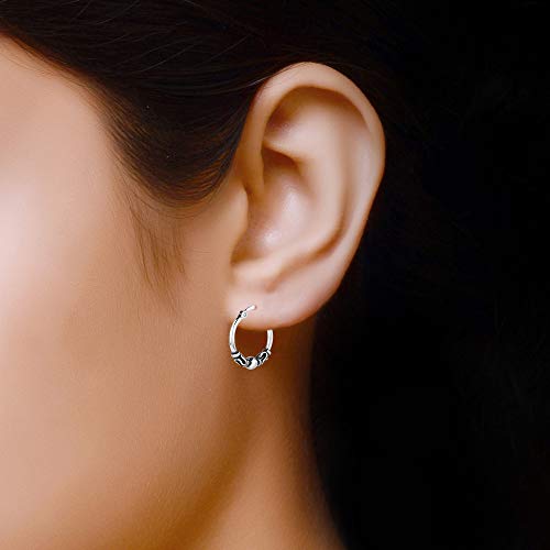 LeCalla 925 Sterling Silver Oxidized Balinese Hoops Earring Jewelry Small Antique Bali Beaded Hoop Earrings for Women - color: Oxidized Balinese
