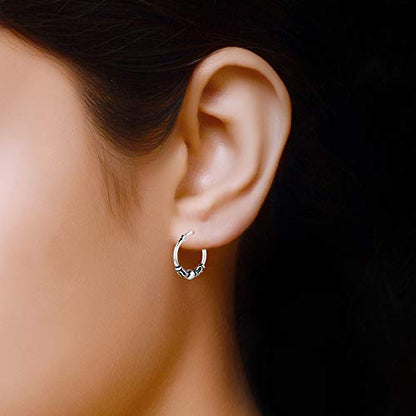 LeCalla 925 Sterling Silver Oxidized Balinese Hoops Earring Jewelry Small Antique Bali Beaded Hoop Earrings for Women - color: Oxidized Balinese