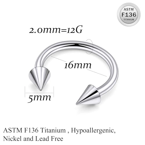 Ruifan 20G 18G 16G 14G 12G Horseshoe Nose Ring Titanium Septum Rings Piercing Jewelry Cartilage Conch Helix Rook Lip Tragus Earring Hoop Eyebrow Retainer For Women Men 6mm 8mm 10mm 12mm 14mm 16mm 19mm - size: Spike: 12G - 16MM