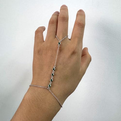 Kakikaki 925 Sterling Silver Finger Ring Bracelet Hand Chain for Women | Slave Bracelets 7" to 9" Adjustable - color: Silver, style: 5 Emerald
