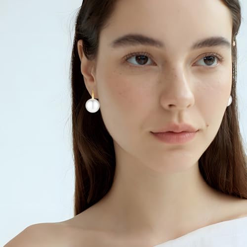 Pearl Earrings for Women Minimalist Pearl Drop Earrings Elegant Leverback Dangle Earrings Wedding jewelry Bridesmaid Gifts - style: oval pearl-13mm(large)