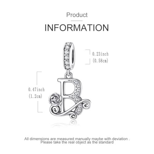 LNQOBU Complete A~Z Alphabet Charm Letter Beads, Solid 925 Sterling Silver with Cubic Stones Rose Alphabet Charm fits Pandora Bracelets Necklace Women Jewelry - color: CYT-B